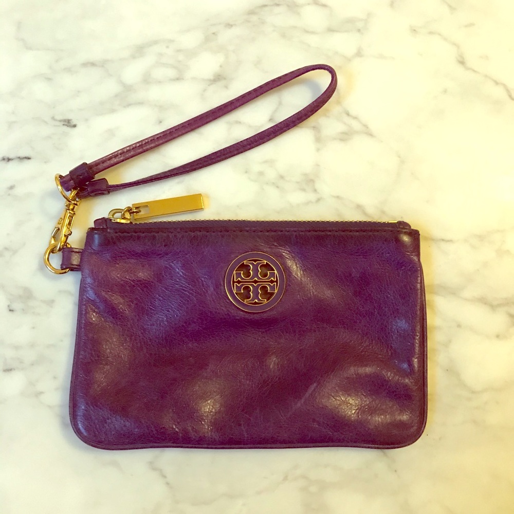 Tory Burch Logo Purple Wristlet
